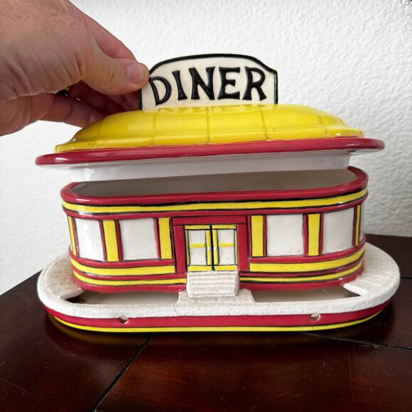 Diner Bird Feeder Glazed Hand Painted 2PC Ceramic Outdoor Retro Hangable Whimsy - Picture 3 of 14